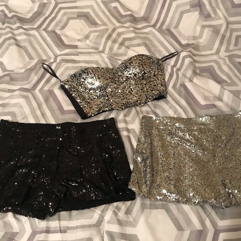 2 pair of shorts and a bralette
